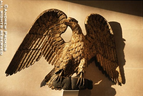 A colonial era wooden eagle in the Metropolitan Museum's American Wing, New York City