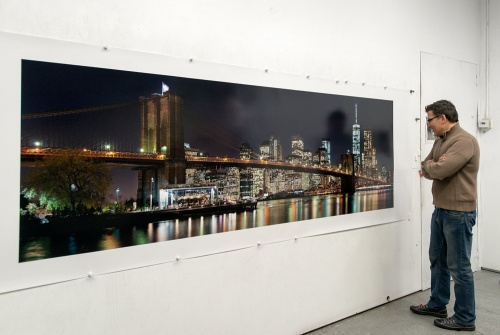 Panoramic View of Brooklyn Bridge at Night 120 inch wide limited edition print by photographer Andrew Prokos