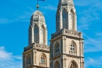 The towers of Grossmunster Cathedral, Zurich, Switzerland. Framed fine art prints of this photo are available in various sizes and styles.