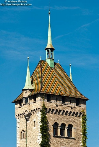 A view of the tower of the Swiss National Museum, Zurich Switzerland. Fine art prints of this photo are available framed in various sizes and styles. 