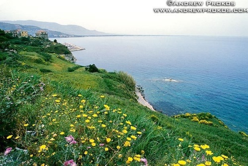 A view of the Gulf of Salerno from the Campania coastline, Italy