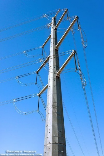 A steel electricity transmission tower with transmission lines