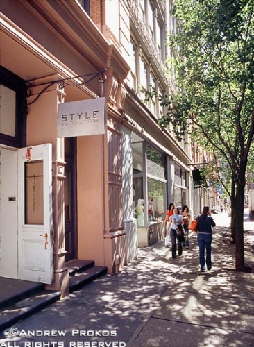A street scene showing the shop windows on Wooster street in Soho, New York City