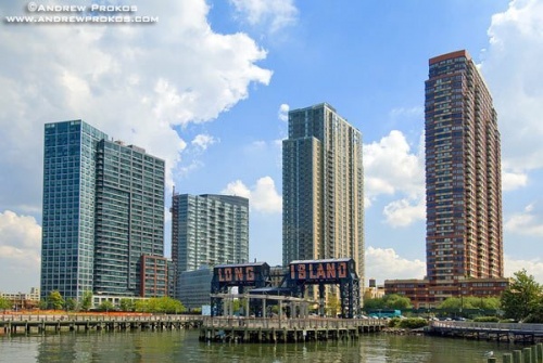 A view of the waterfront towers at Hunter's Point, Long Island City.