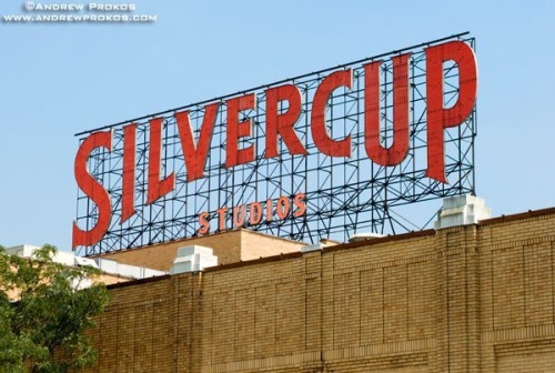 The famous free-standing red sign over Silvercup Studios, Long Island City, Queens.
