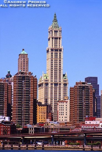 A view of the Woolworth Building as seen from the East River, New York City
