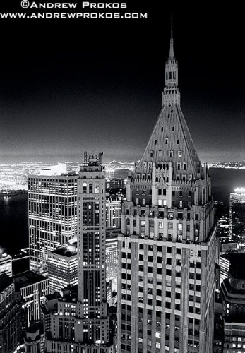 View of 40 Wall Street and Financial District at Night - Black & White ...