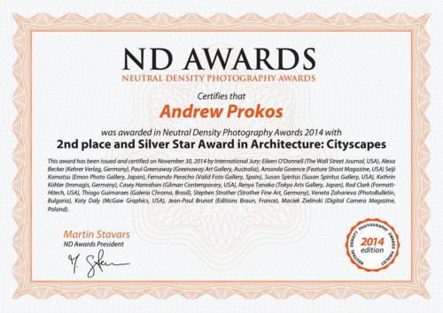 The series Night & Day by photographer Andrew Prokos wins a Silver Medal at the Neutral Density Photo Awards