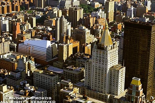 An aerial view of the New York Life Building and surrounding area, New York City