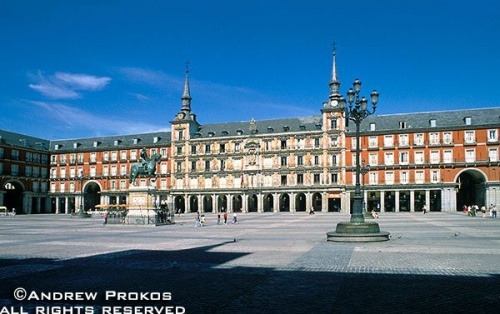 A wide angle view of the Plaza Mayor, Madrid, Spain