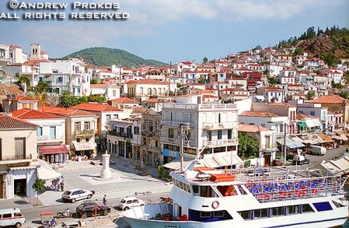 View of the port on the island of Poros, Greece