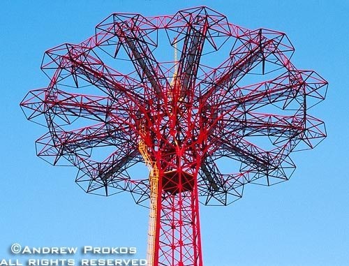A detail photo of the parachute jump at Coney Island, Brooklyn, New York