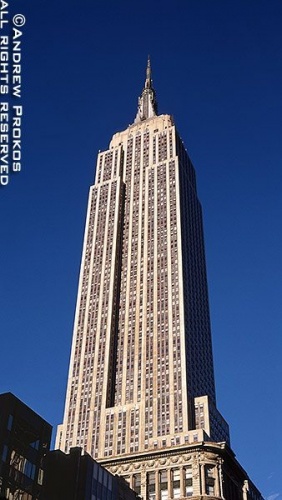 A vertical panorama of the Empire State Building, New York City. Fine art prints of this photo are available framed in various styles. 