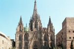 A wide angle view of Barcelona's gothic cathedral, Barcelona, Spain