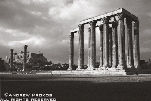 A view of the Temple of the Olympian Zeus in Athens, Greece