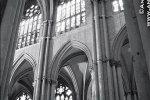 Interior of the Gothic Cathedral of Toledo, Spain in black and white