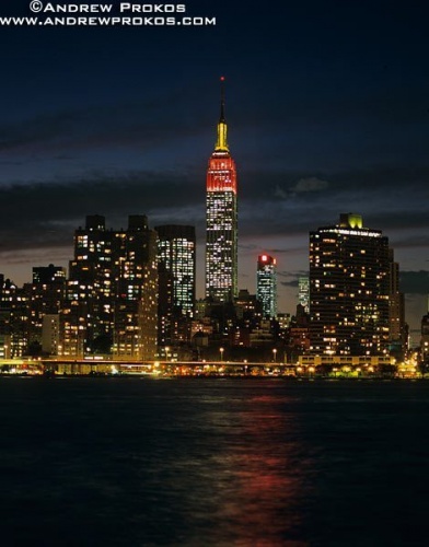 A skyline of the Empire State Building at night, New York City