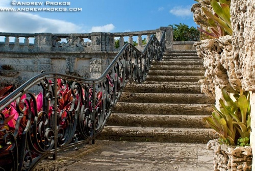 Stone steps in the gardens of Vizcaya Museum, Miami, Florida