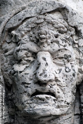 Close-up view of a coralstone herm in the gardens of Vizcaya Museum, Miami, Florida