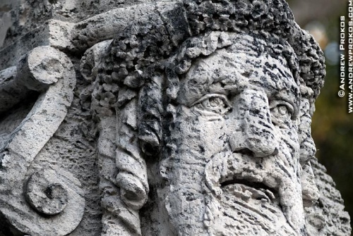 An allegorical herm made of coralstone in the gardens of Vizcaya Museum, Miami, Florida