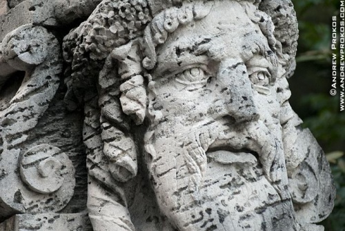 An allegorical herm made of coralstone in the gardens of Vizcaya Museum, Miami, Florida