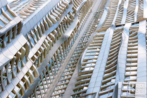 An architectural detail photo from the warped facade of 8 Spruce Street by Gehry Partners, Manhattan.
