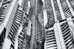 A black and white close-up architectural detail of the contemporary facade of New York by Gehry tower in Manhattan. Limited edition prints of this photo are available framed in various styles.