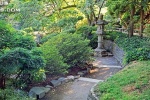 A high-definition panoramic landscape photo from the Japanese Garden at the Brooklyn Botanic Garden in New York City