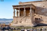 A high-definition fine art photograph of the Porch of the Caryatids from the Erechtheion, show in situ on the Acropolis in Athens, Greece