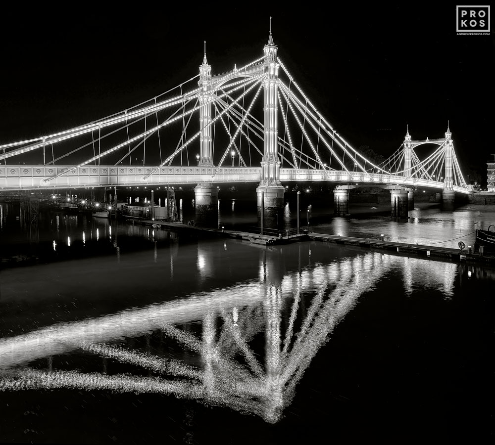 Albert Bridge at Night, London Black & White Photo by Andrew Prokos