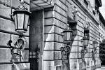 A black and white architectural photo of the Mellon Auditorium building in Washington DC