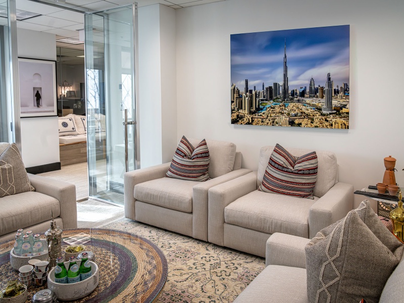 A limited edition print of 'Burj Khalifa and Dubai Cityscape - Ten Minutes' by photographer Andrew Prokos on display in the permanent collection of the Embassy of the United Arab Emirates in Washington DC.