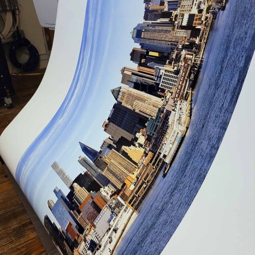 A large-scale color fine art print of the Manhattan skyline as seen from Weehawken, NJ by photographer Andrew Prokos, in production for a new client in New York City.