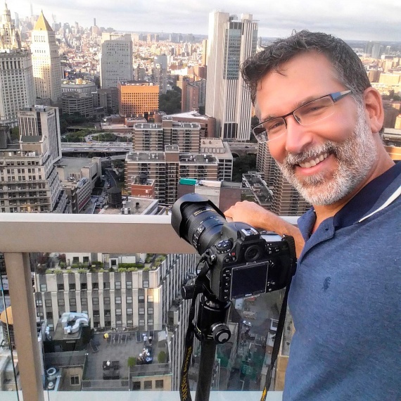 Photographer Andrew Prokos at a rooftop photo shoot for the Institute of Classical Architecture & Art, New York City