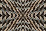 A geometric abstract photograph capturing the angular patterns derived from architecture in tones of green and gold. Large-scale limited edition prints of this photo are available up to 120 inches in height.