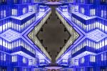 A striking architectural abstract photograph with a vibrant violet hue, based on reflected contemporary architecture captured at night in London, UK. Large-scale limited edition prints of this photo are available up to 96 inches in height