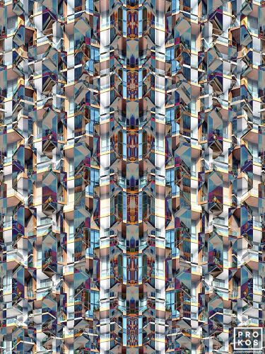 Bright Day is a highly-detailed abstract photograph composed of reflected contemporary architectural facades from the series 'Archistracts'. Large-format fine art prints of this photo are available up to 80 inches in height