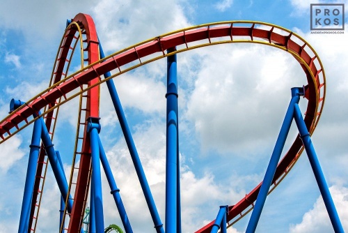 A view of the Superman rollercoaster, from the fine art architectural photo series "The Architecture of Amusement"