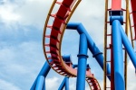 A view of the Superman rollercoaster, from the fine art architectural photo series "The Architecture of Amusement"
