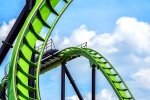 A detailed view of the Green Lantern rollercoaster from the series "The Architecture of Amusement", which captures the architecture found in amusement parks.