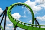 A view of the Green Lantern rollercoaster, from the fine art architectural photo series "The Architecture of Amusement"