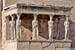 A high-definition fine art photograph of the Porch of the Caryatids in the Erechtheion on the Acropolis in Athens, Greece