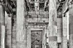 A black and white fine art photograph of the naos from the Erechtheion at the Acropolis of Athens, Greece