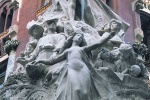 An ornate sculpture group on the facade of the Palau de la Musica Catalana in Barcelona, Spain. Fine art prints of this photo are available framed in various sizes. 