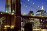 Night photography of the Brooklyn Bridge and Manhattan, New York City. Fine art prints of this photo are available framed in various styles. 