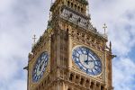 A detailed close-up view of Big Ben tower clock in London, United Kingdom seen during the day. Large-format fine art prints of this photo are available up to 96 inches in height and framed in various wood, metal and acrylic styles.