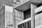 A black and white photograph of the brutalist facade of Boston's City Hall building by photographer Andrew Prokos