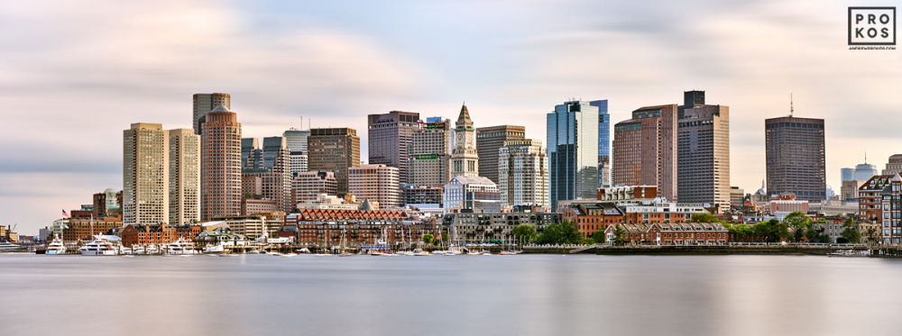 Panoramic Skyline of Boston - Long-Exposure Photograph by