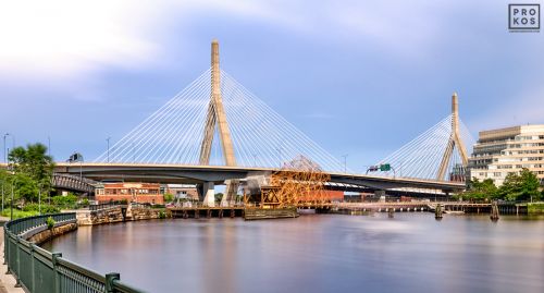 A view of Boston's Zakim Bridge captured with a six minute long exposure by photographer Andrew Prokos