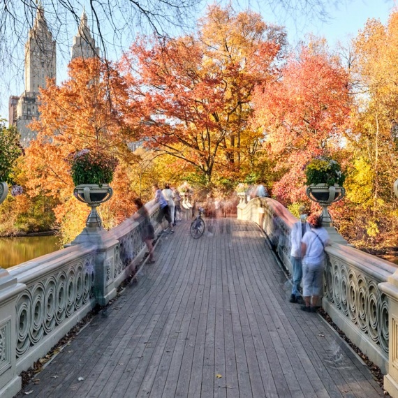 Bow Bridge, Central Park - New York in Autumn - A six minute long-exposure photograph of Central Park's Bow Bridge in Autumn, New York City